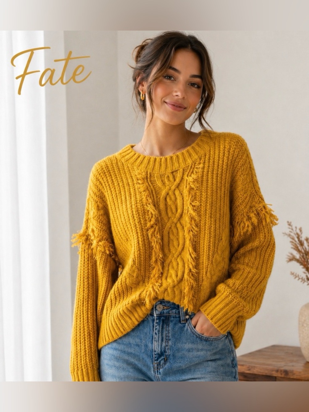 Fate Fontaine Fringe Cable Knit Sweater. Sz. L.  
Great Condition.